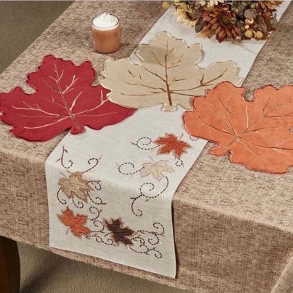 Fall Chrochet Leaf Applique Table Runner 72" - Picture 2 of 2